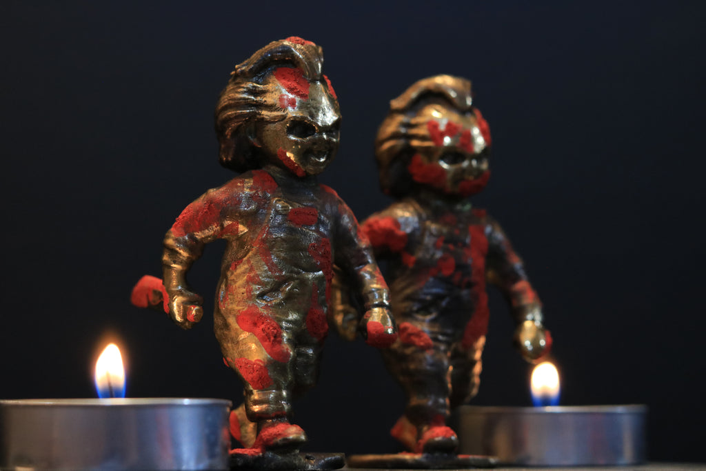 Solid Nordic Gold Chucky Doll Statue With Dagger