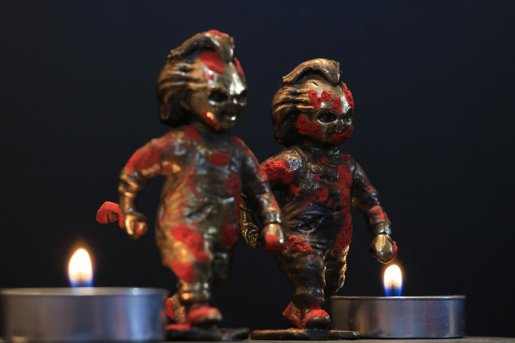 Solid Nordic Gold Chucky Doll Statue With Dagger