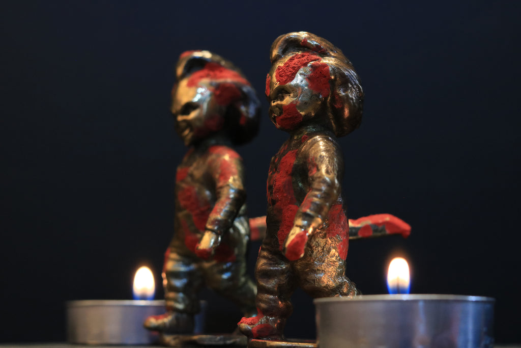 Solid Nordic Gold Chucky Doll Statue With Dagger