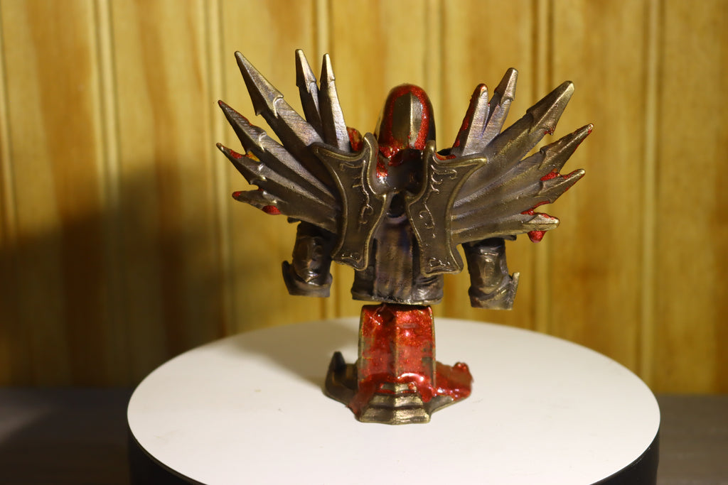 Solid Bronze Demon-Blood Stained Tyrael Statue (Diablo) 4.25" Tall With Removeable Platform