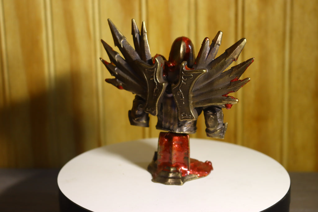 Solid Bronze Demon-Blood Stained Tyrael Statue (Diablo) 4.25" Tall With Removeable Platform