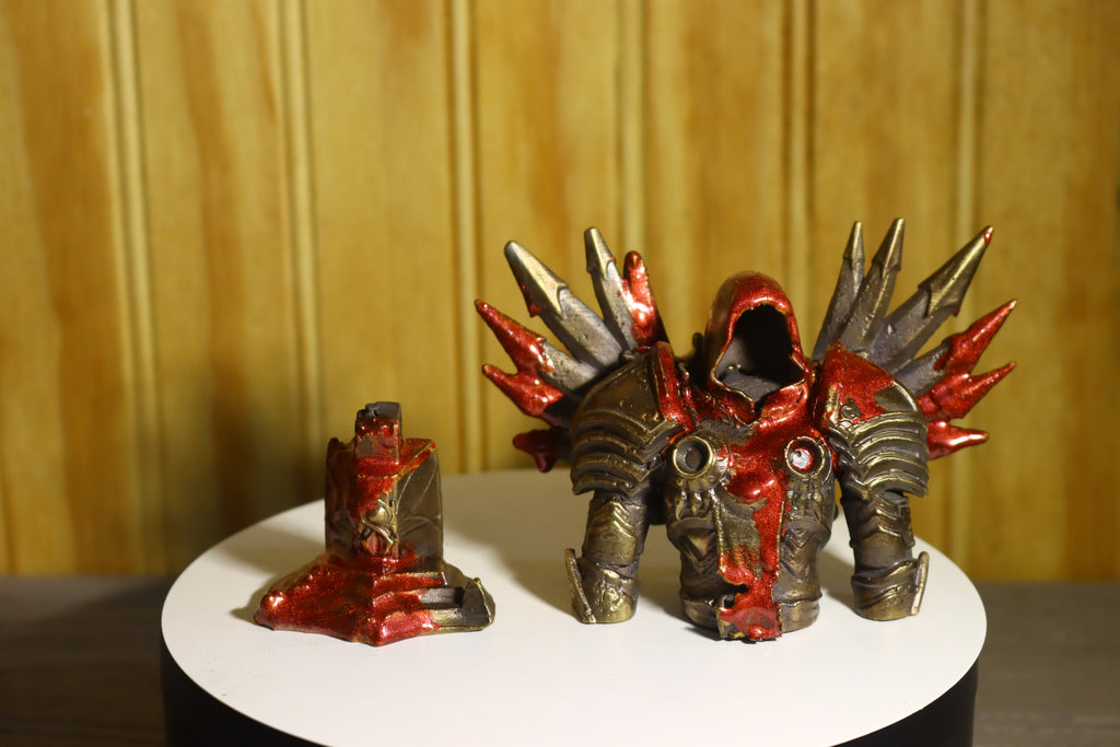 Solid Bronze Demon-Blood Stained Tyrael Statue (Diablo) 4.25" Tall With Removeable Platform