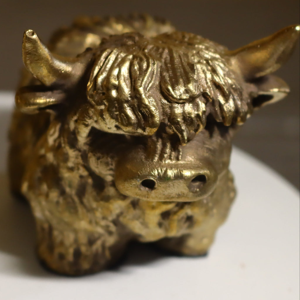 Solid Bronze (Nordic Gold) Highland Cow Statue 1.75" Tall