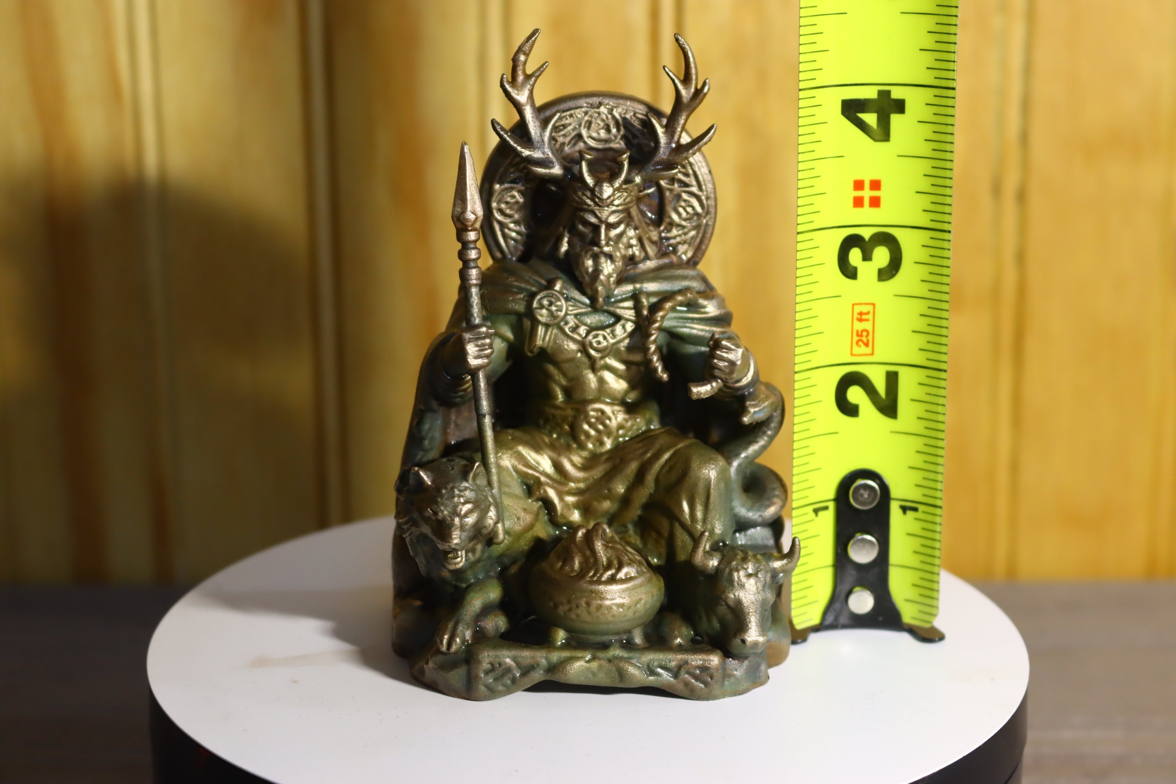 Hollow Cast Silicon Bronze Celtic God Statue 4.5" Tall With Clear Coat & LED light