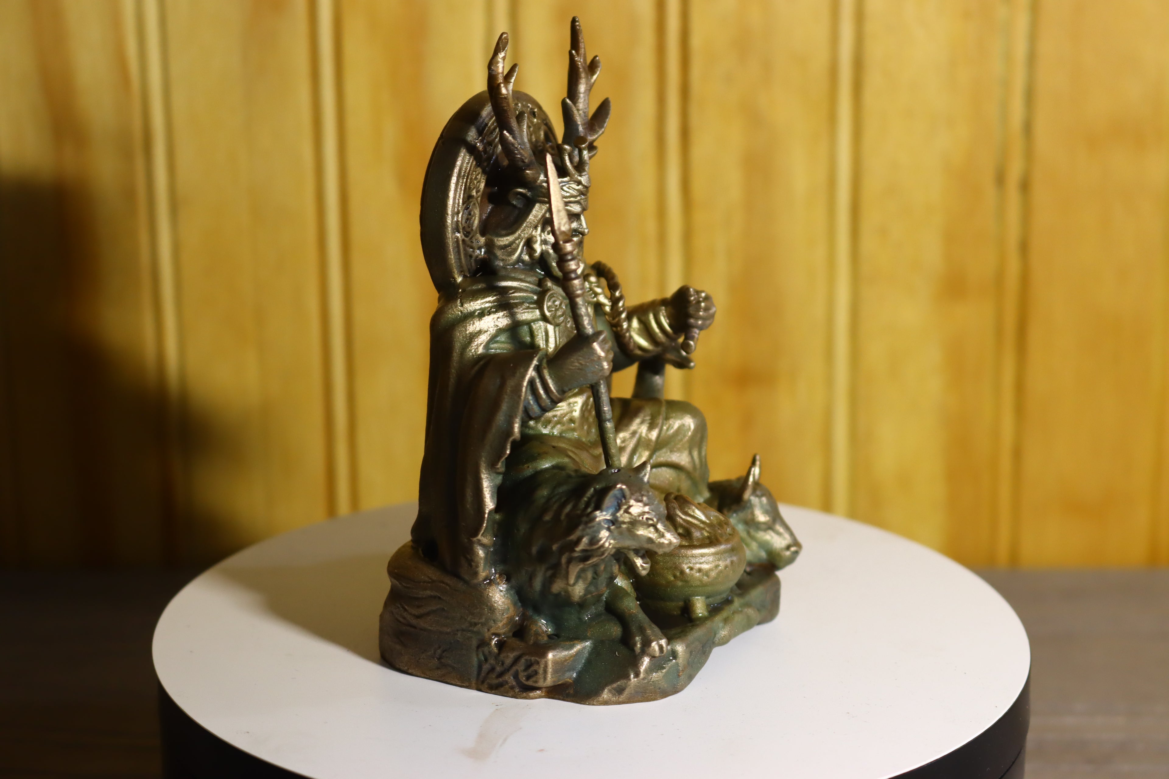Hollow Cast Silicon Bronze Celtic God Statue 4.5" Tall With Clear Coat & LED light
