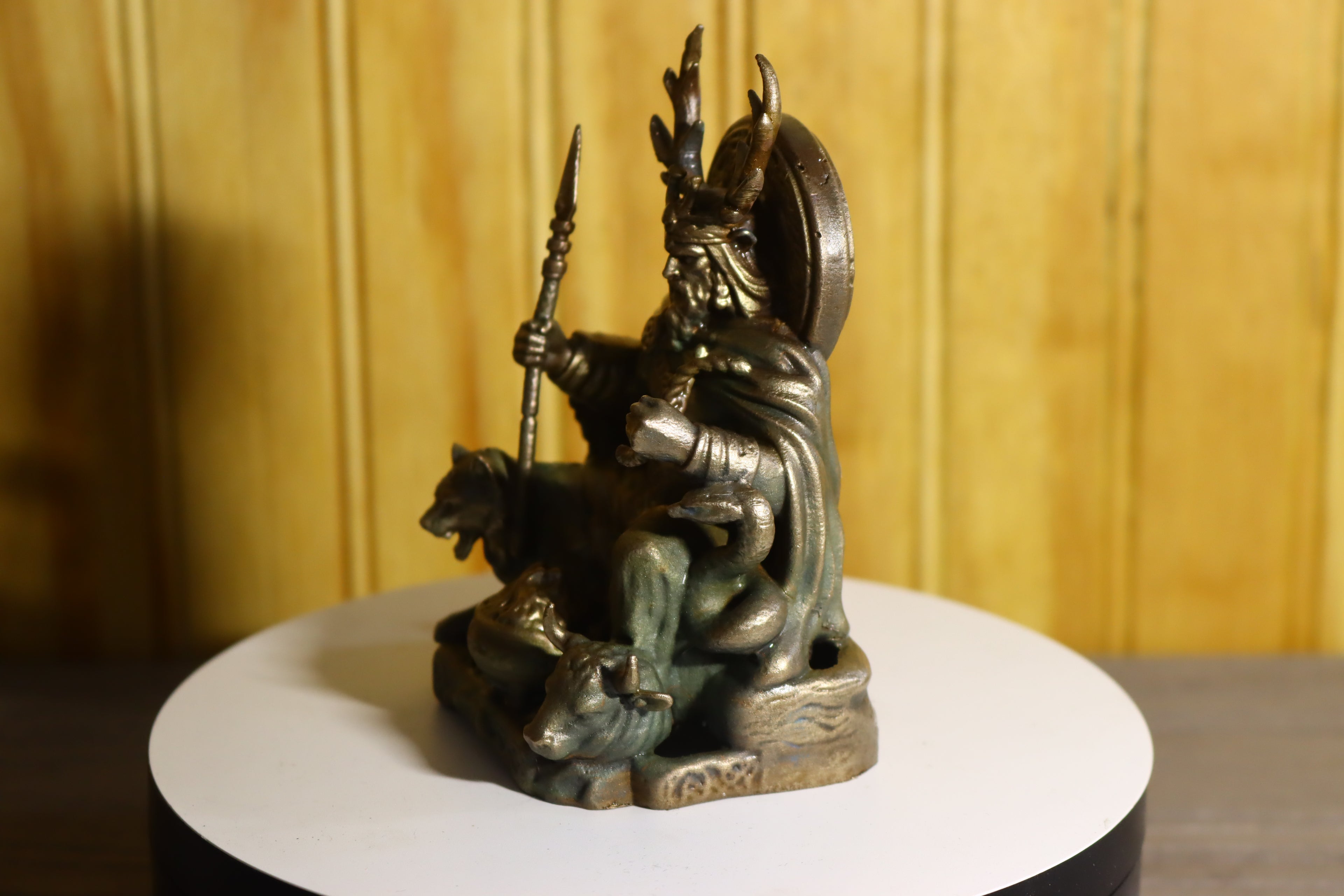 Hollow Cast Silicon Bronze Celtic God Statue 4.5" Tall With Clear Coat & LED light