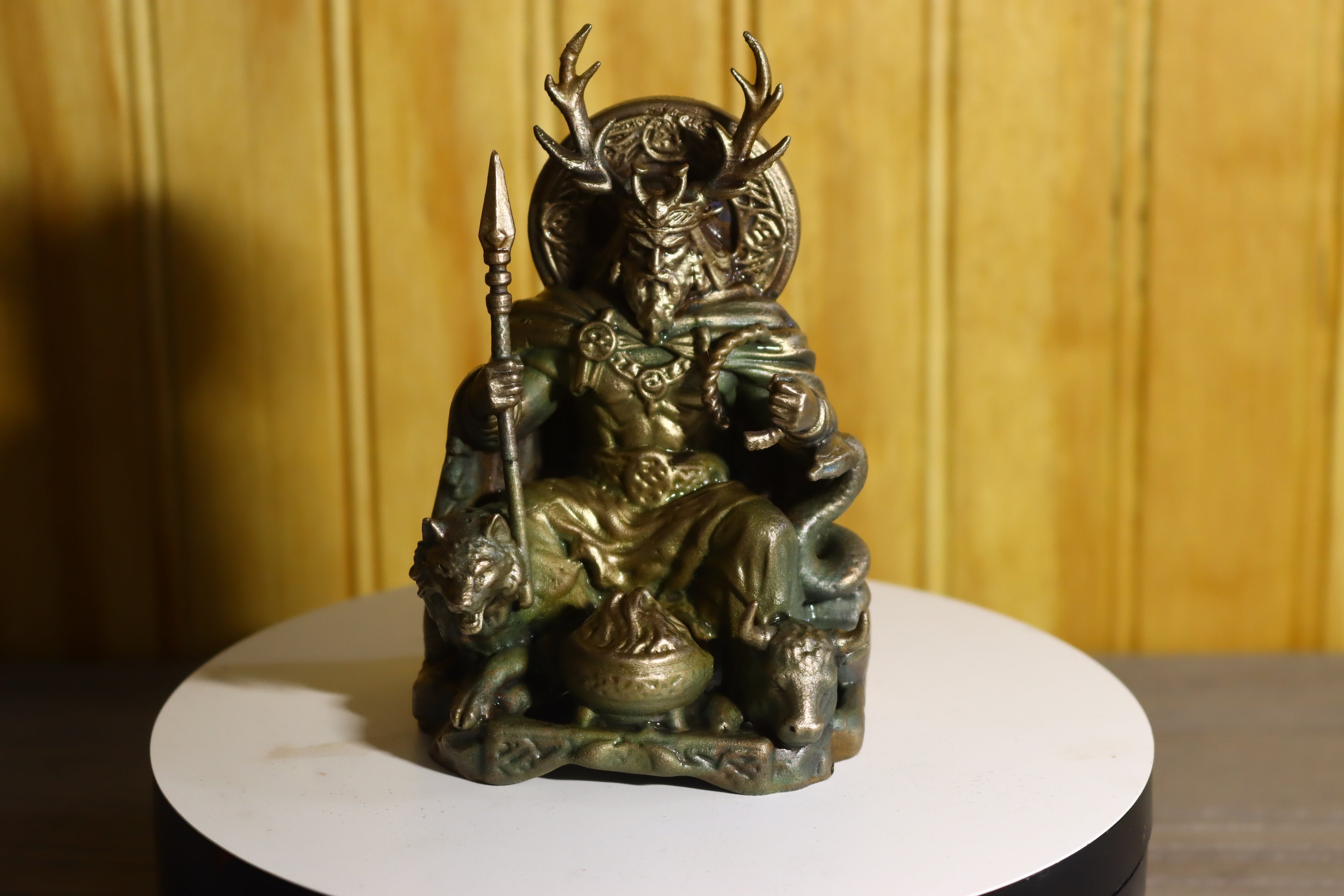 Hollow Cast Silicon Bronze Celtic God Statue 4.5" Tall With Clear Coat & LED light