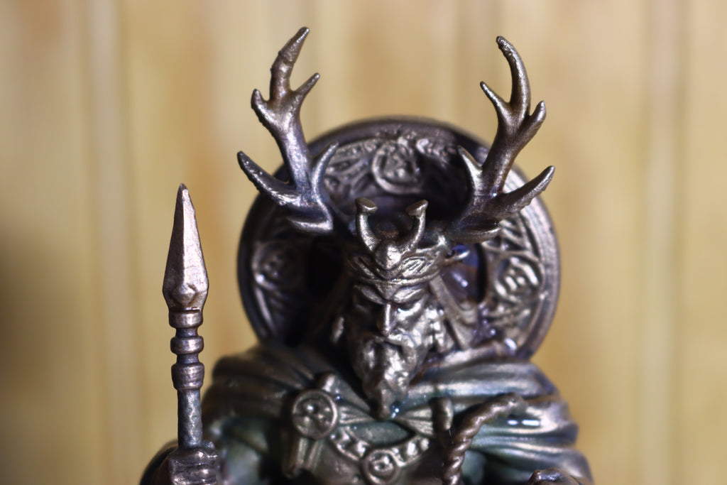 Hollow Cast Silicon Bronze Celtic God Statue 4.5" Tall With Clear Coat & LED light