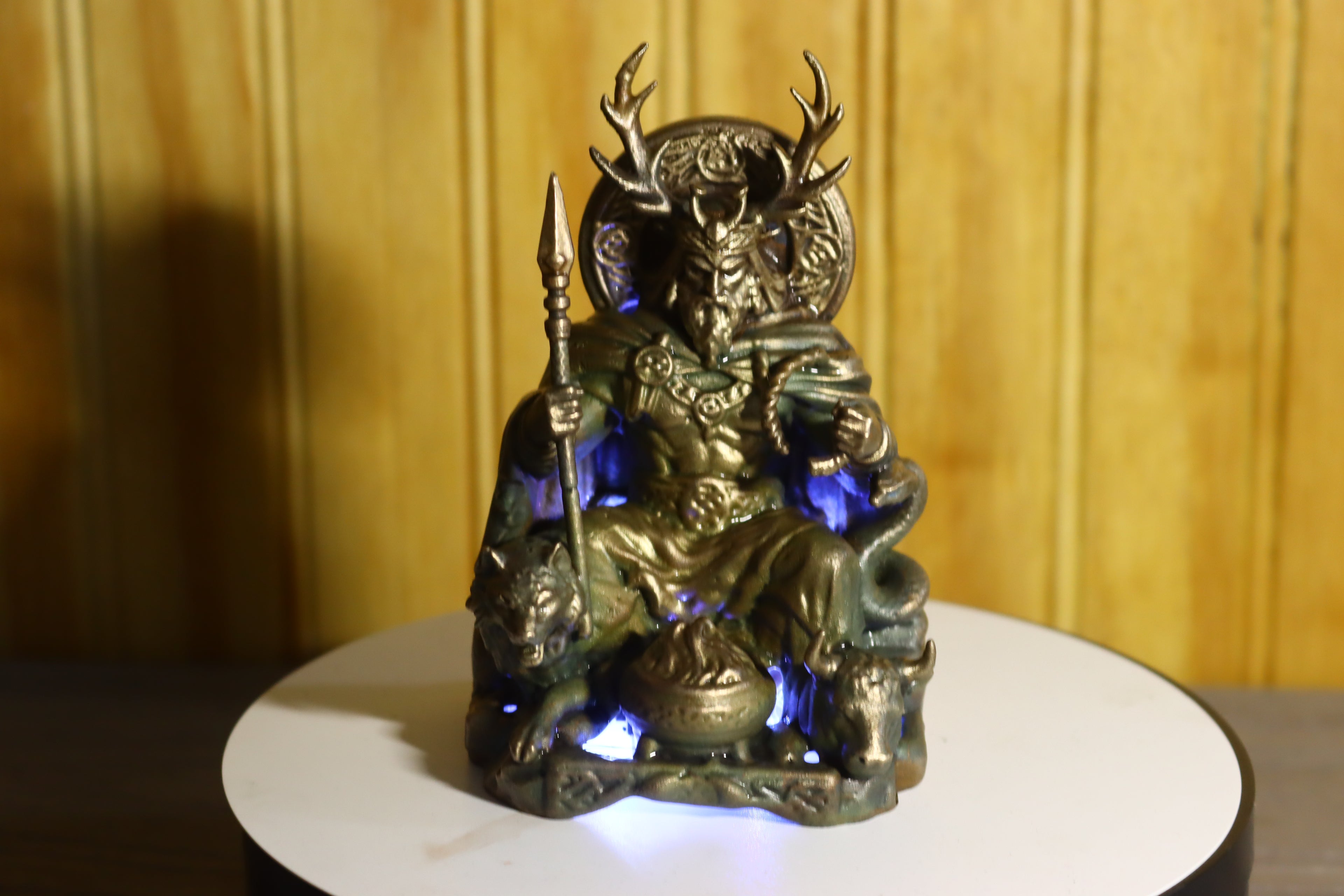 Hollow Cast Silicon Bronze Celtic God Statue 4.5" Tall With Clear Coat & LED light