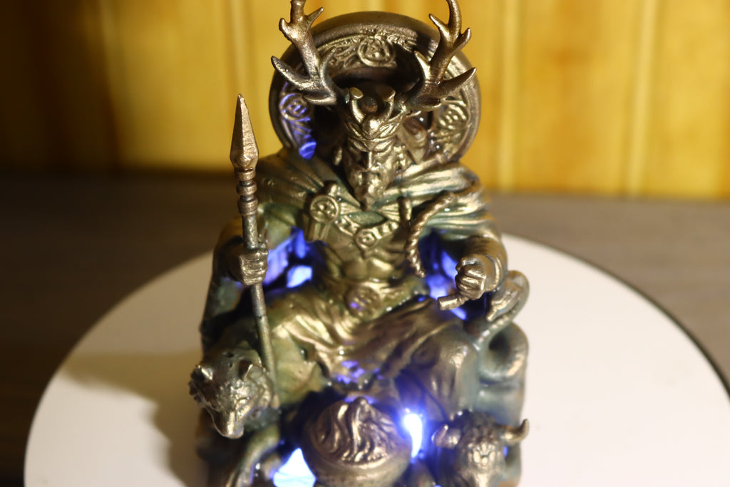 Hollow Cast Silicon Bronze Celtic God Statue 4.5" Tall With Clear Coat & LED light