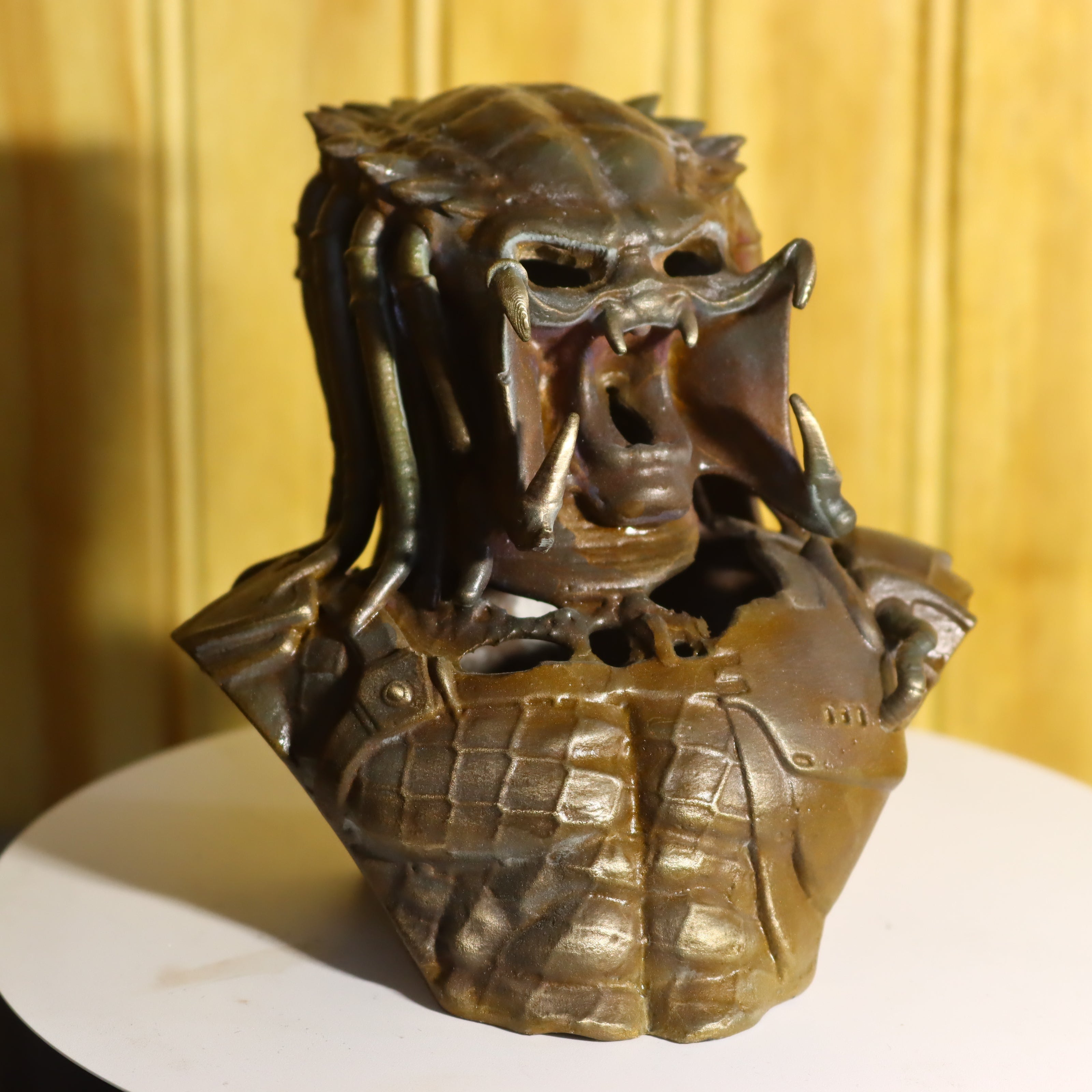 Hollow Cast Silicon Bronze Predator Statue 4.25" Tall With Clear Coat & LED light