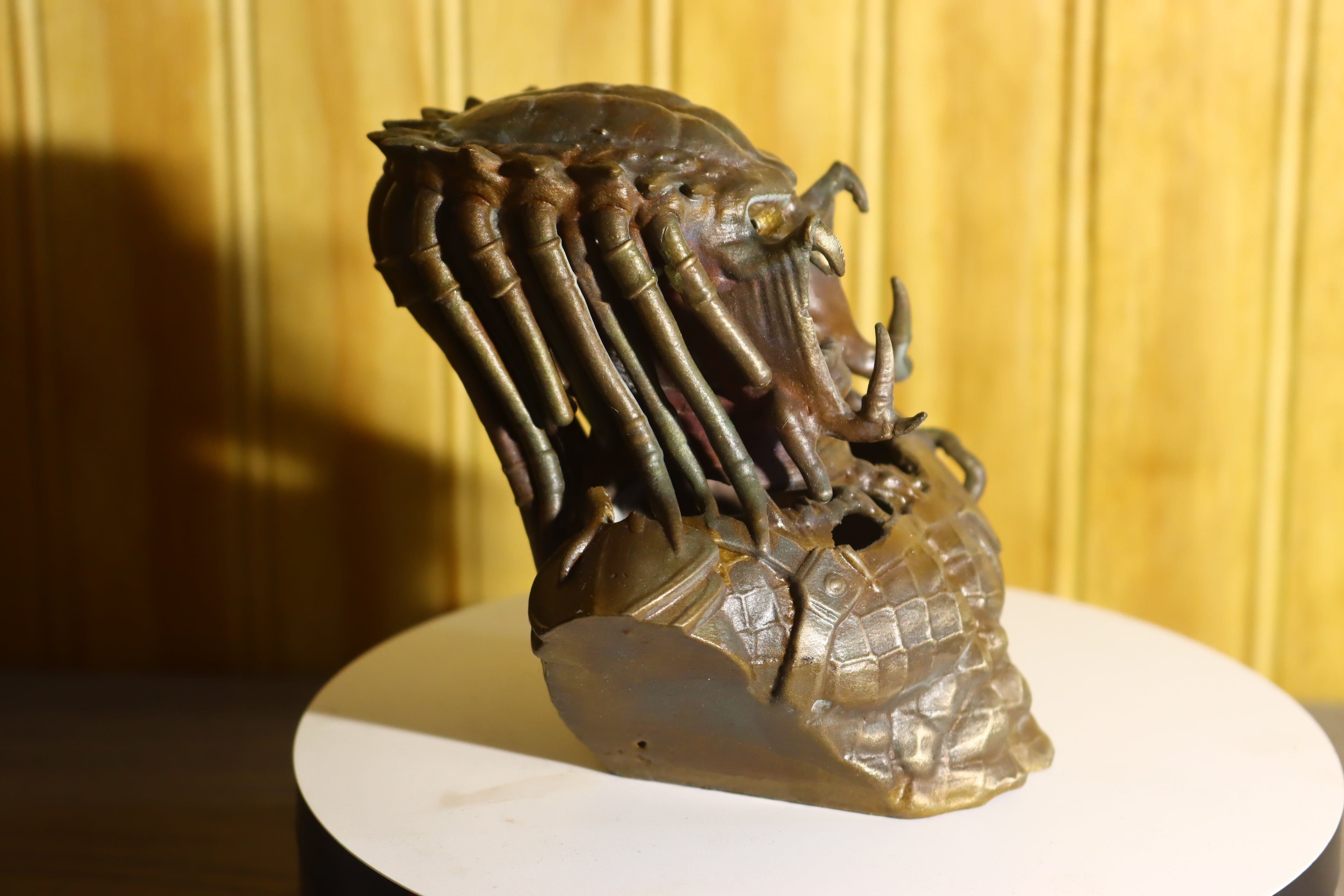 Hollow Cast Silicon Bronze Predator Statue 4.25" Tall With Clear Coat & LED light