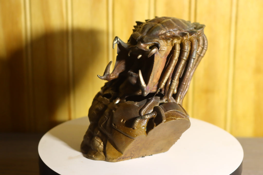 Hollow Cast Silicon Bronze Predator Statue 4.25" Tall With Clear Coat & LED light