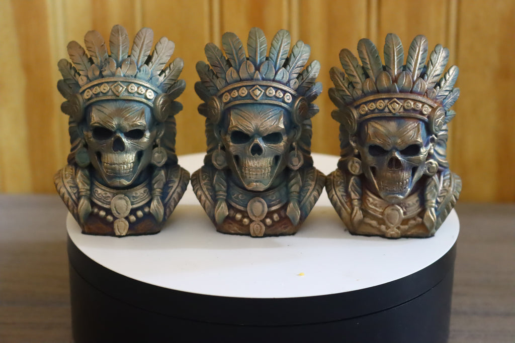 Hollow Cast Silicon Bronze Skeletal Indian Chief Statue 3" Tall