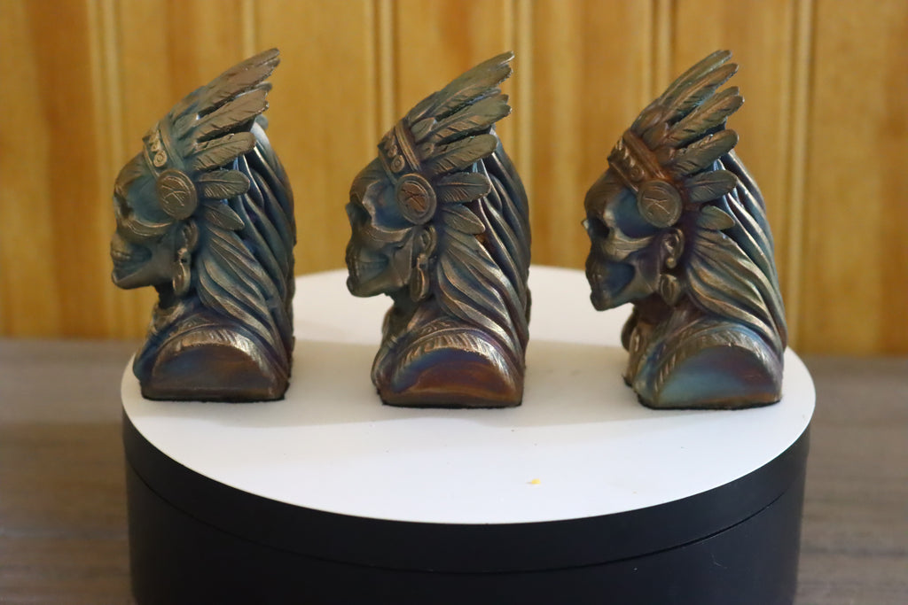 Hollow Cast Silicon Bronze Skeletal Indian Chief Statue 3" Tall