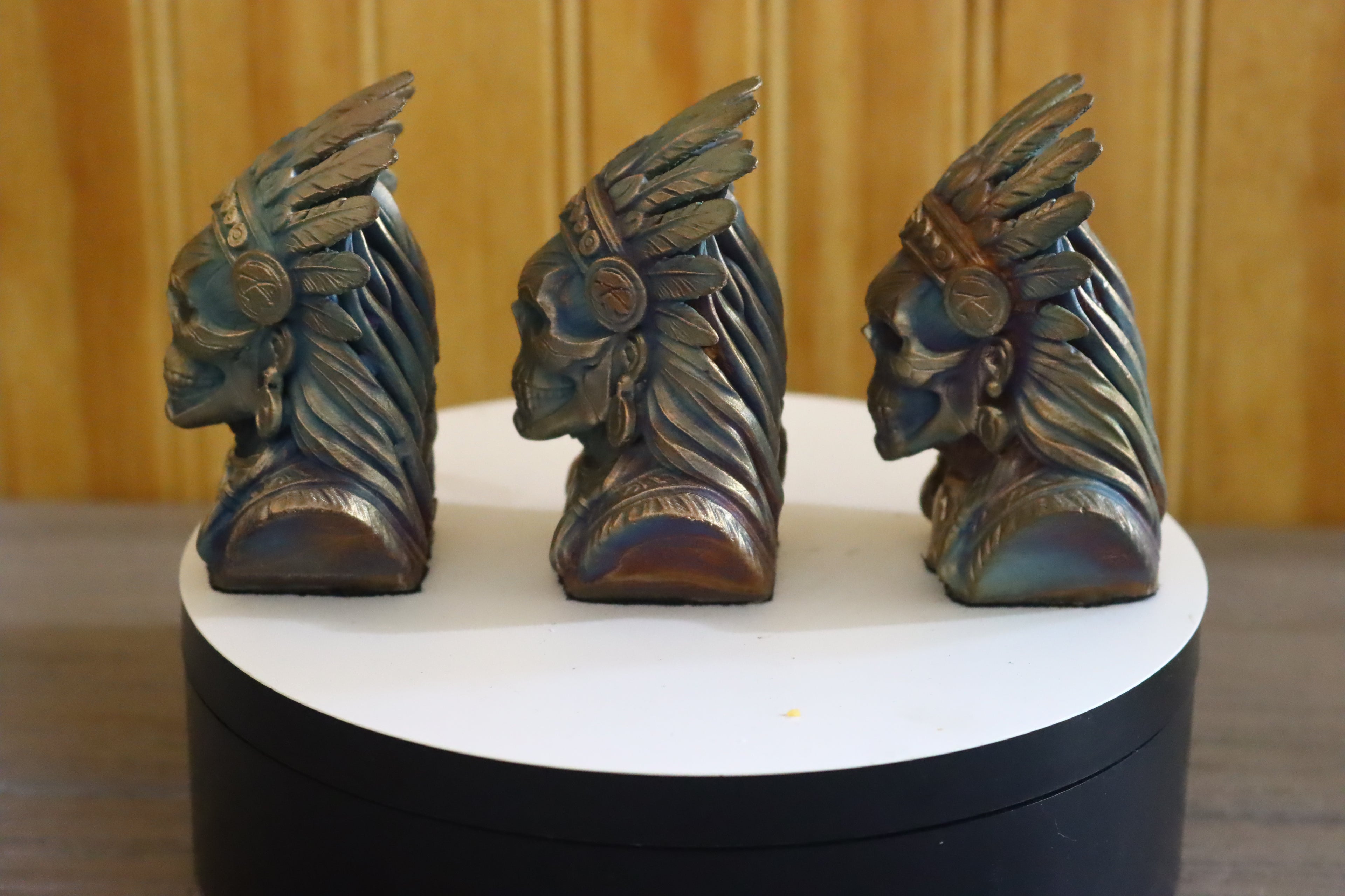 Hollow Cast Silicon Bronze Skeletal Indian Chief Statue 3" Tall