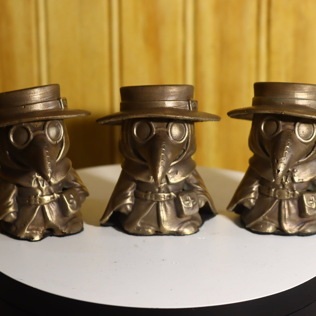 Hollow Cast Silicon Bronze Chibi Plague Doctor Statue 2" Tall