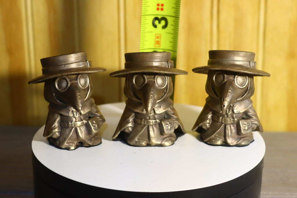 Hollow Cast Silicon Bronze Chibi Plague Doctor Statue 2" Tall