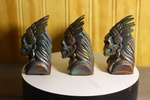 Hollow Cast Silicon Bronze Skeletal Indian Chief Statue 3" Tall