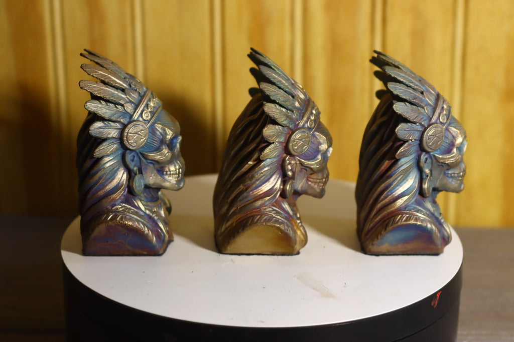 Hollow Cast Silicon Bronze Skeletal Indian Chief Statue 3" Tall
