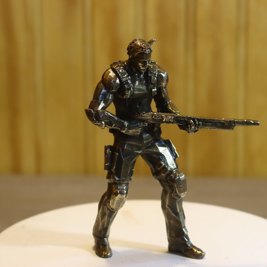 Solid Silicon Bronze Chris Redfield (Resident Evil) Statue 4.25" Tall w/ Protectaclear & Felted Feet
