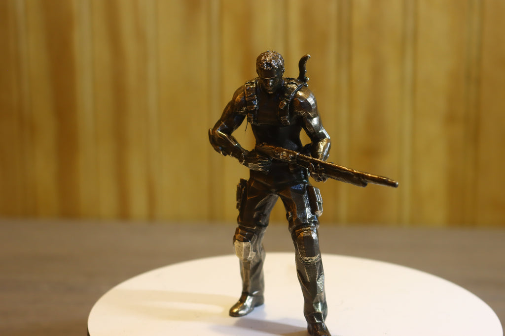 Solid Silicon Bronze Chris Redfield (Resident Evil) Statue 4.25" Tall w/ Protectaclear & Felted Feet