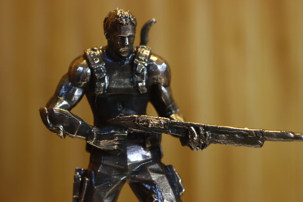 Solid Silicon Bronze Chris Redfield (Resident Evil) Statue 4.25" Tall w/ Protectaclear & Felted Feet
