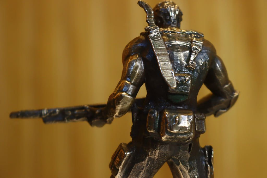 Solid Silicon Bronze Chris Redfield (Resident Evil) Statue 4.25" Tall w/ Protectaclear & Felted Feet