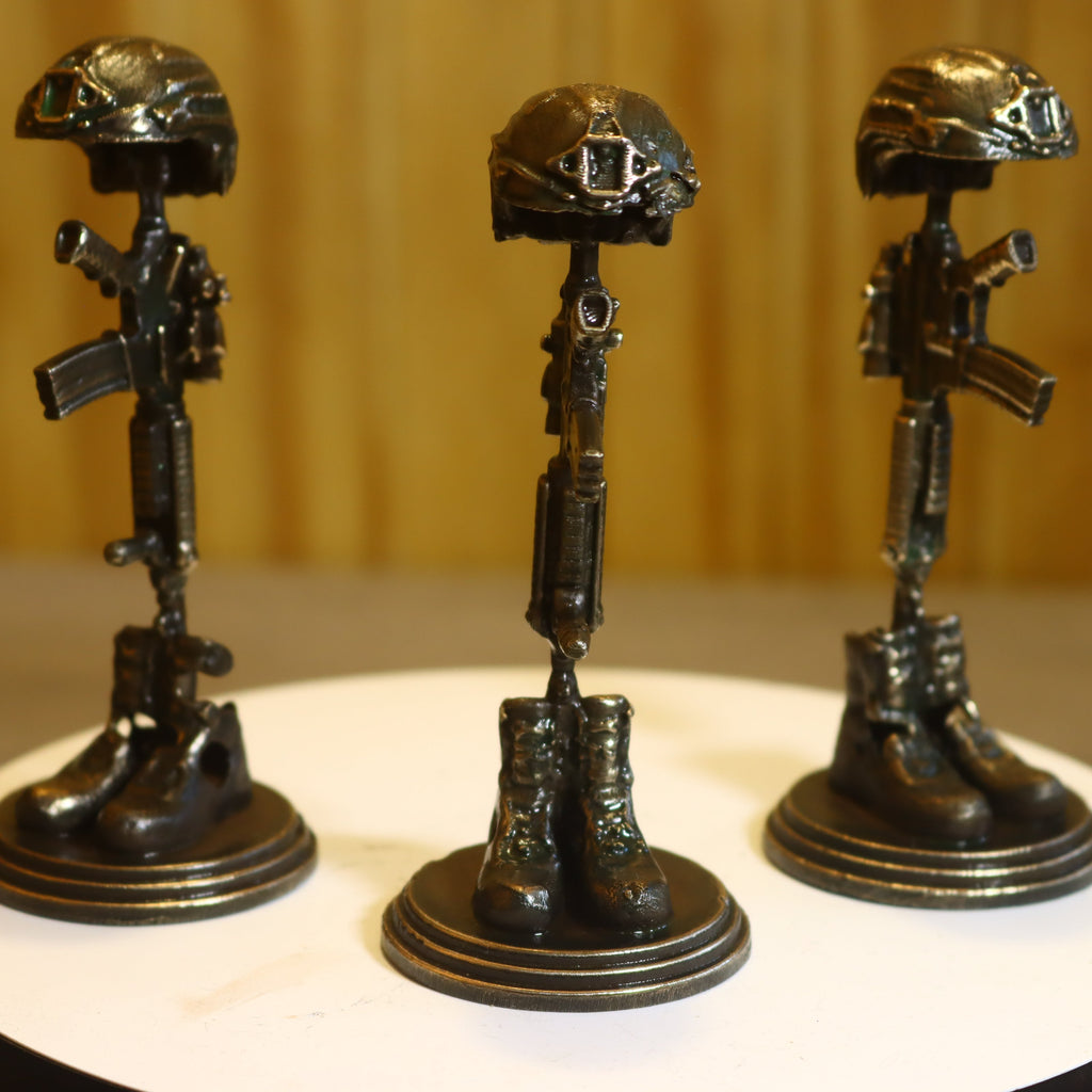 Solid Silicon Bronze Veteran Memorial Statue 4" Tall w/ Protectaclear & Felted Bottom