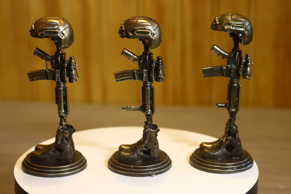 Solid Silicon Bronze Veteran Memorial Statue 4" Tall w/ Protectaclear & Felted Bottom