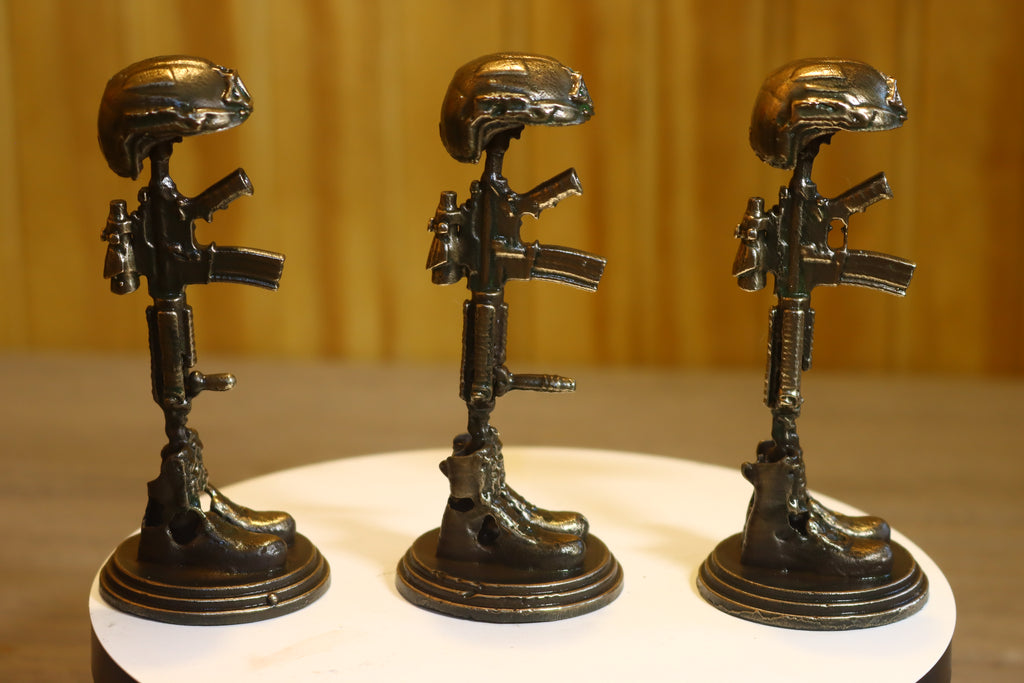 Solid Silicon Bronze Veteran Memorial Statue 4" Tall w/ Protectaclear & Felted Bottom