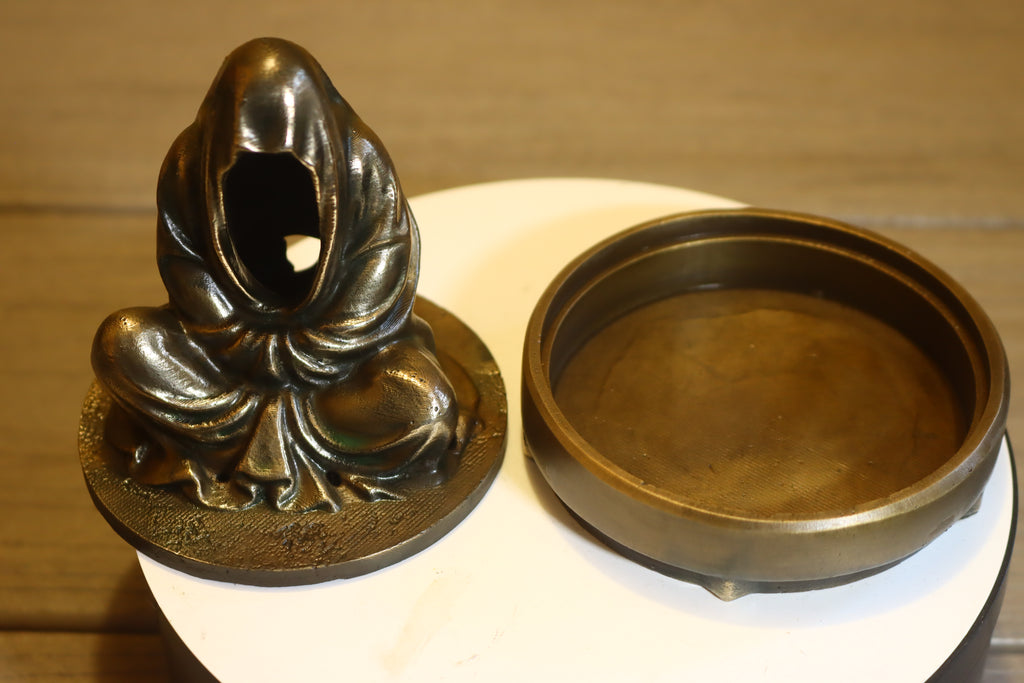 Hollow Silicon Bronze Grim Reaper Tealight Statue 4" Tall w/ Protectaclear, Felted Bottom, LED light