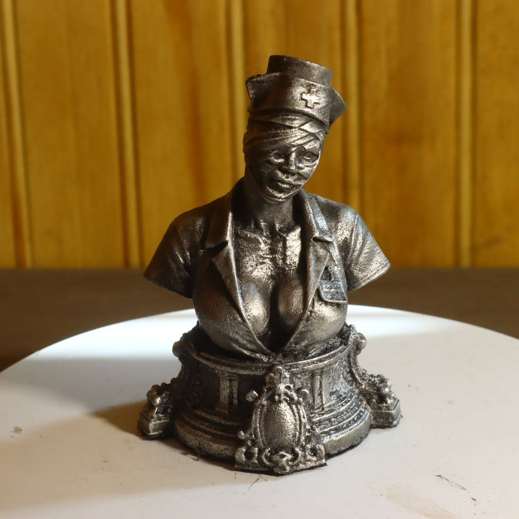Solid Aluminum Alloy (Tenzaloy) Horror Medical Nurse Bust 3.5" Tall w/ Protectaclear & Felted Bottom