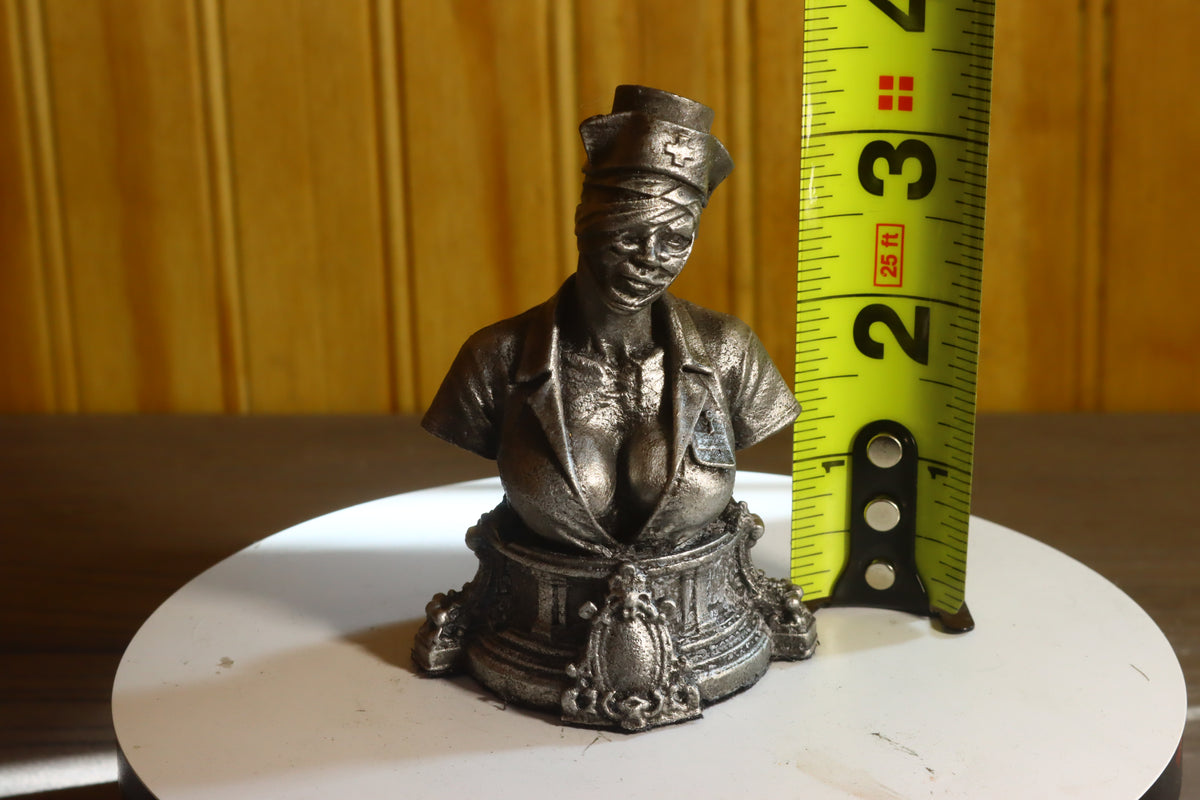 Solid Aluminum Alloy (Tenzaloy) Horror Medical Nurse Bust 3.5" Tall w/ Protectaclear & Felted Bottom