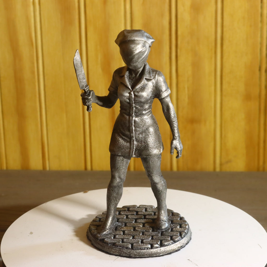 Solid Aluminum Alloy (Tenzaloy) Horror Medical Nurse Bust 5" Tall w/ Protectaclear & Felted Bottom