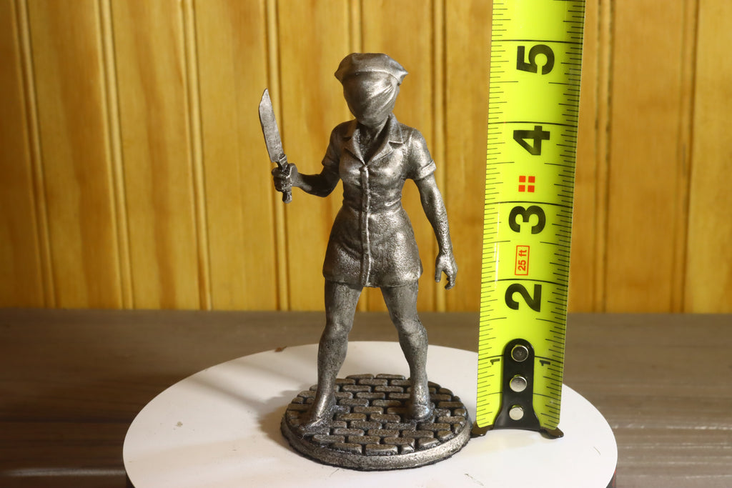 Solid Aluminum Alloy (Tenzaloy) Horror Medical Nurse Bust 5" Tall w/ Protectaclear & Felted Bottom