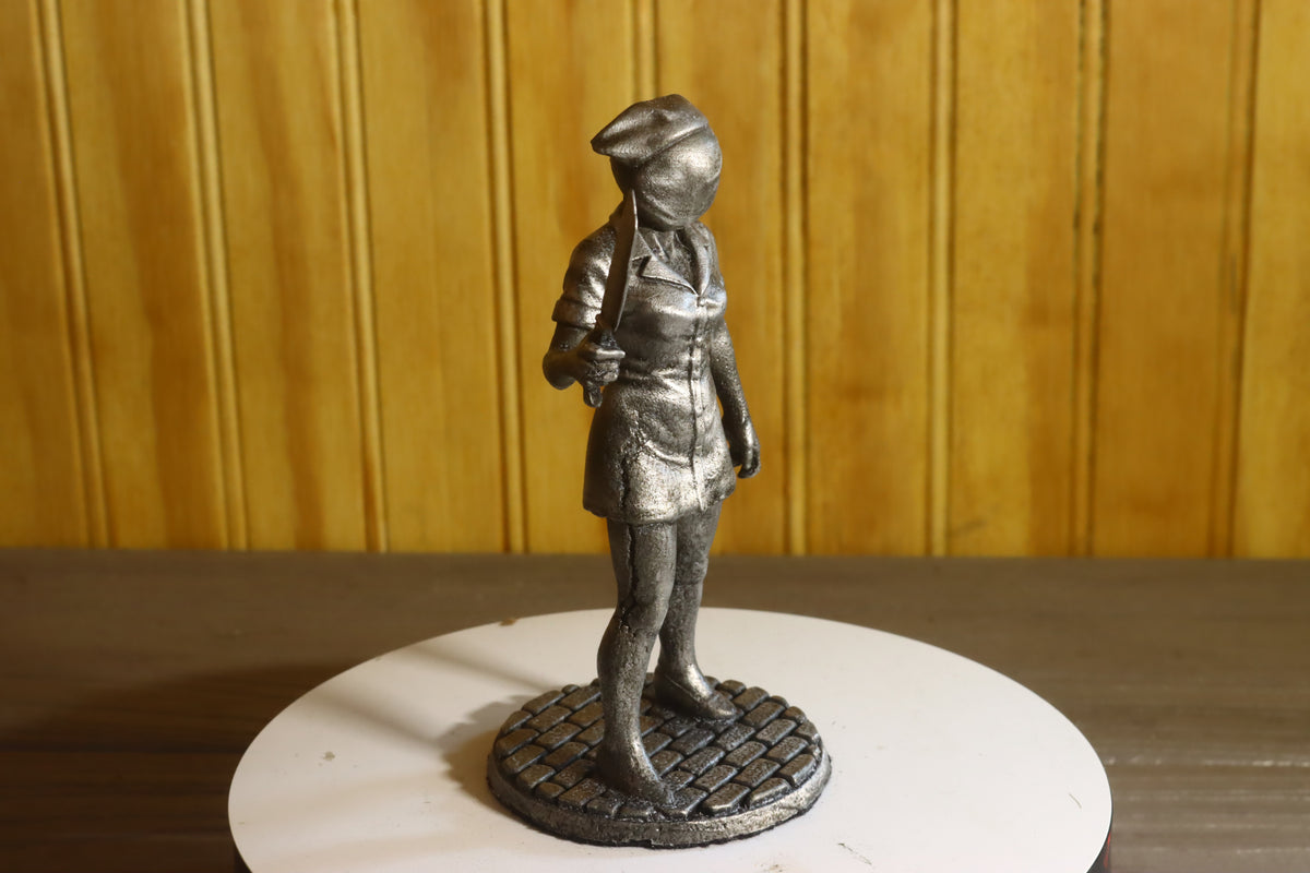 Solid Aluminum Alloy (Tenzaloy) Horror Medical Nurse Bust 5" Tall w/ Protectaclear & Felted Bottom