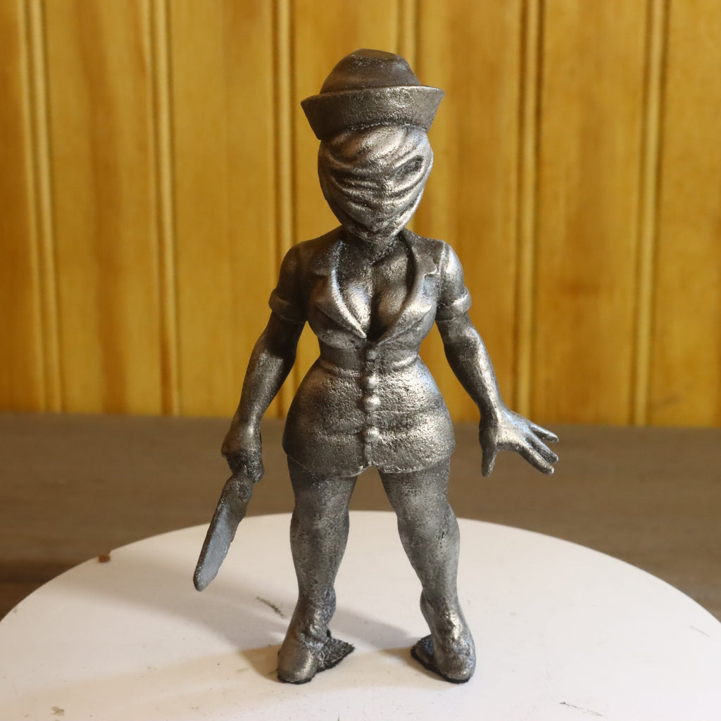 Solid Aluminum Alloy (Tenzaloy) Horror Medical Nurse Bust 5.25" Tall w/ Protectaclear & Felted Bottom