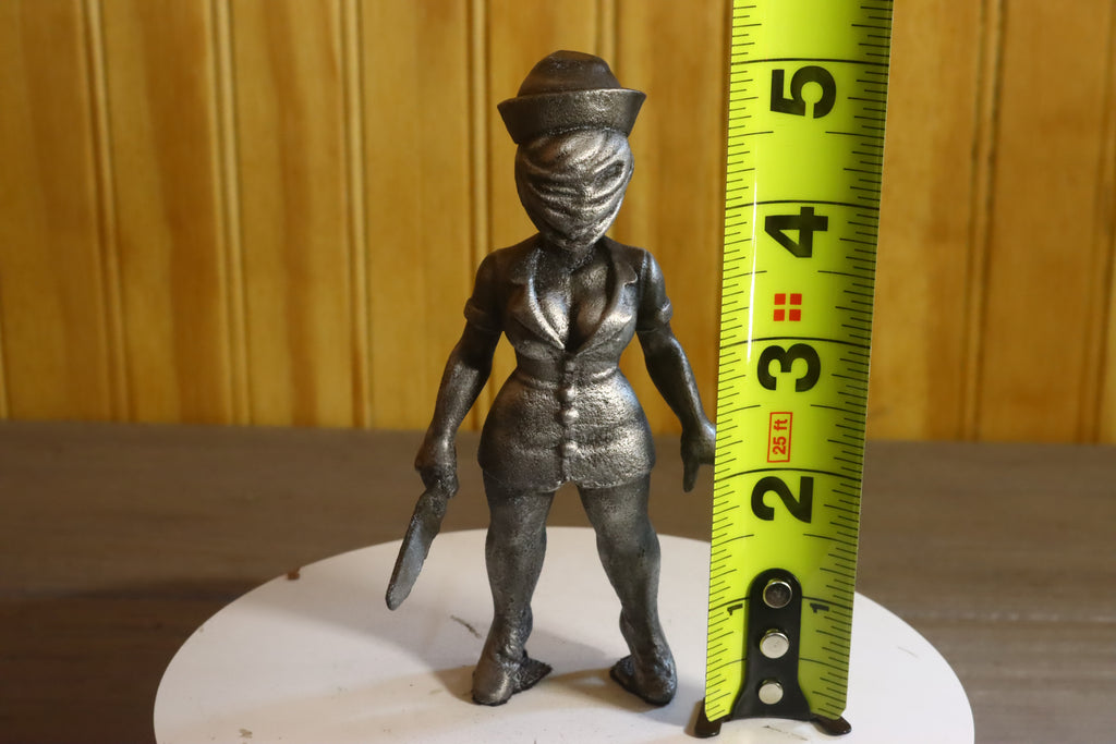 Solid Aluminum Alloy (Tenzaloy) Horror Medical Nurse Bust 5.25" Tall w/ Protectaclear & Felted Bottom
