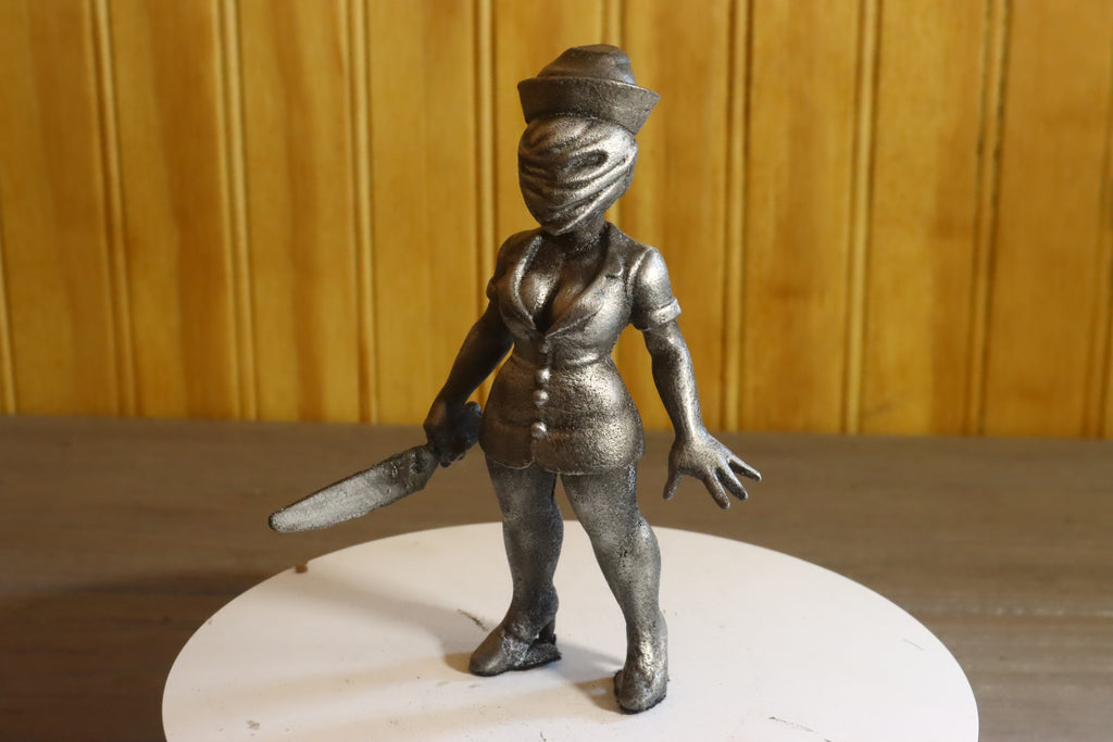 Solid Aluminum Alloy (Tenzaloy) Horror Medical Nurse Bust 5.25" Tall w/ Protectaclear & Felted Bottom