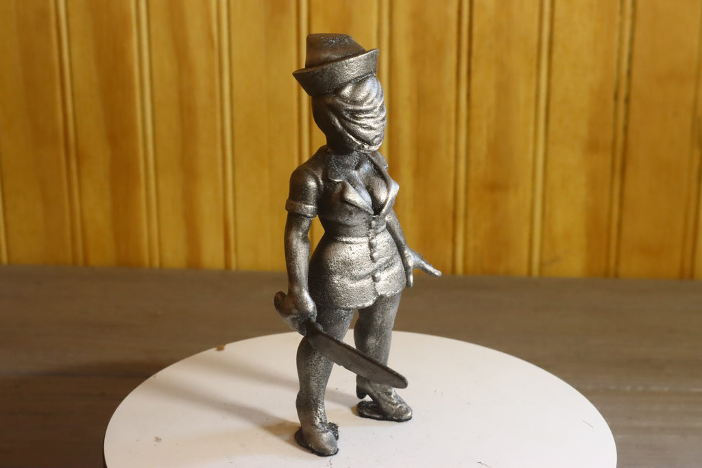 Solid Aluminum Alloy (Tenzaloy) Horror Medical Nurse Bust 5.25" Tall w/ Protectaclear & Felted Bottom