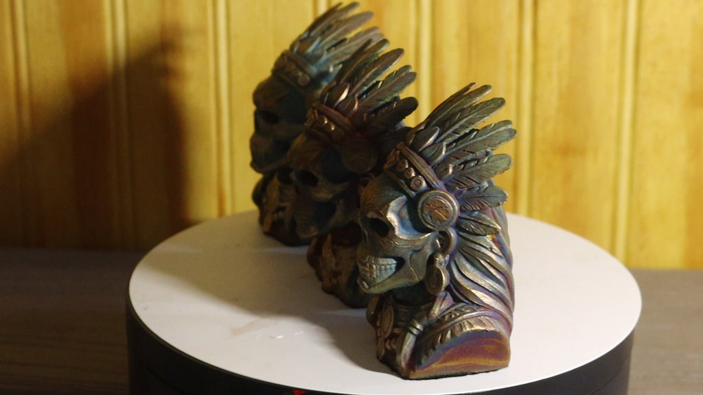 Hollow Cast Silicon Bronze Skeletal Indian Chief Statue 3" Tall