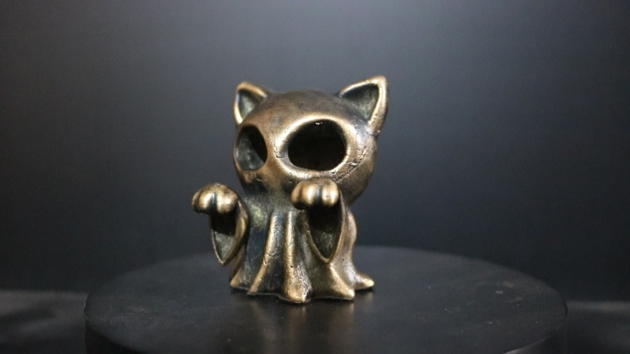 Hollow Bronze Ghost Cat Statue