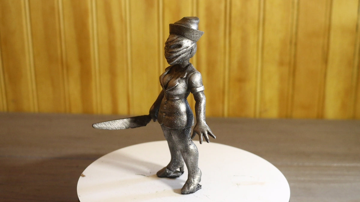 Solid Aluminum Alloy (Tenzaloy) Horror Medical Nurse Bust 5.25" Tall w/ Protectaclear & Felted Bottom