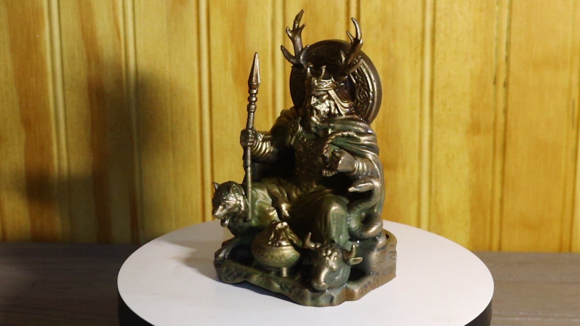 Hollow Cast Silicon Bronze Celtic God Statue 4.5" Tall With Clear Coat & LED light