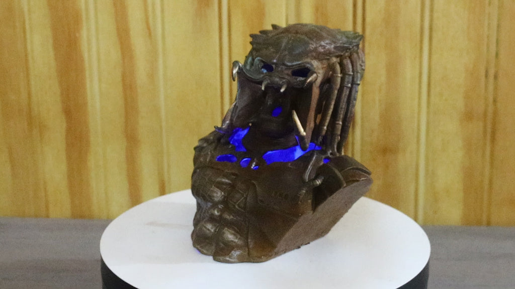 Hollow Cast Silicon Bronze Predator Statue 4.25" Tall With Clear Coat & LED light
